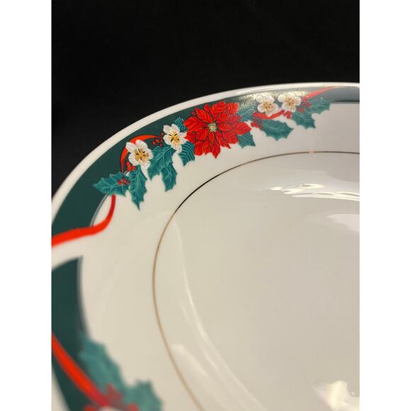 Tienshan Deck the Halls Christmas Poinsettia China 9.5” Serving Bowl 2 Available - Picture 4 of 8